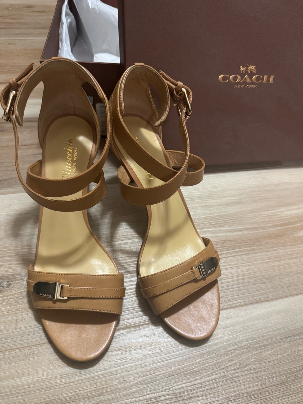 COACH Emilia Matte Leather Ginger Strappy Heels Sandal 8M Japan Cobbler Restore